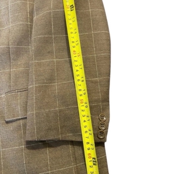 Mens Blazer Windowpane Brown White Check 40S Double Vent Worsted Wool Coat - Picture 4 of 9